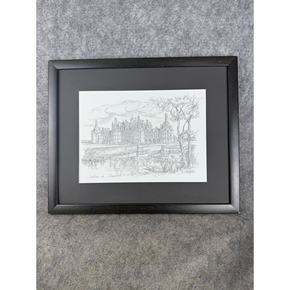 Chateau de Chambord French Architecture Framed Sketch Print 16x13.5